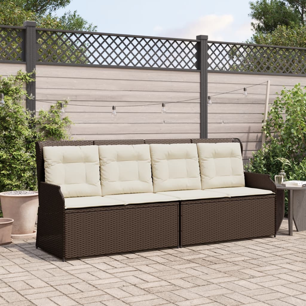 Gartenbank Verstellbar mit Kissen Braun Poly Rattan