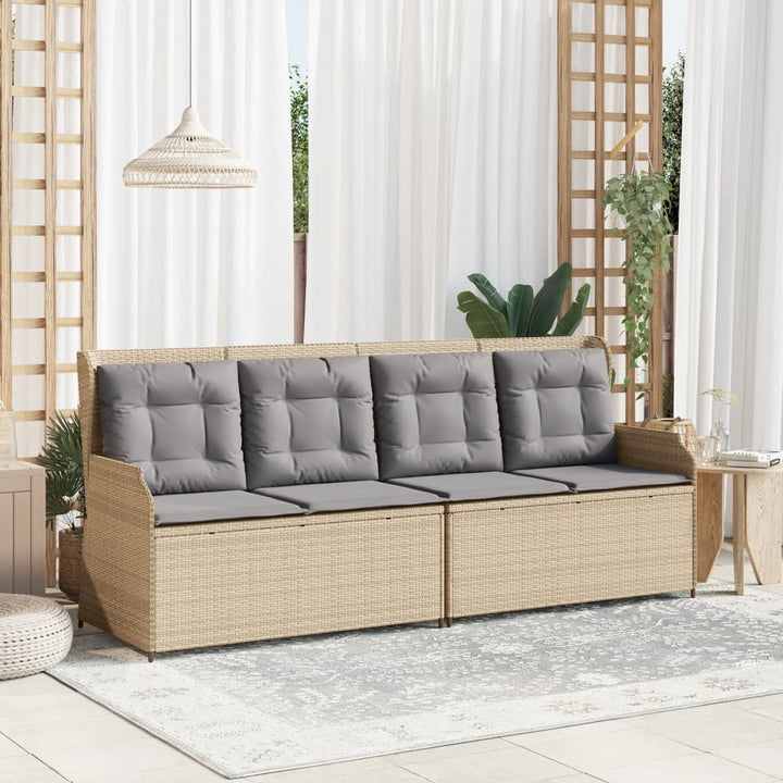 Gartenbank Verstellbar mit Kissen Beige Poly Rattan