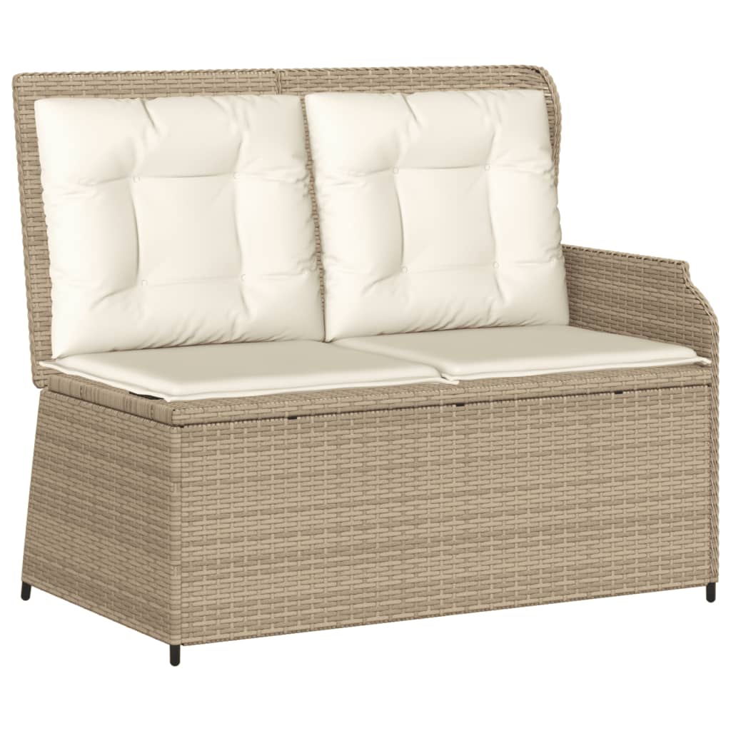 Gartenbank Verstellbar mit Kissen Beige Poly Rattan