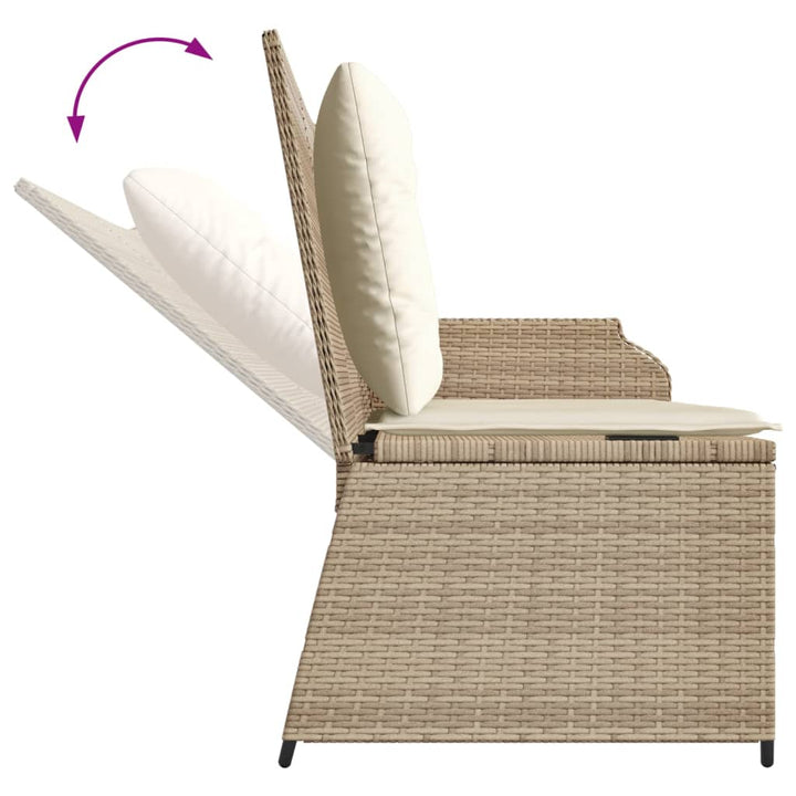 Gartenbank Verstellbar mit Kissen Beige Poly Rattan