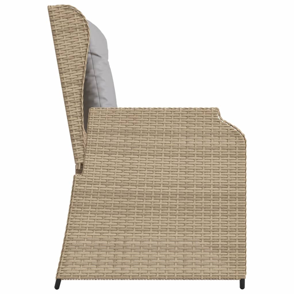 Gartenbank Verstellbar mit Kissen Beige Poly Rattan