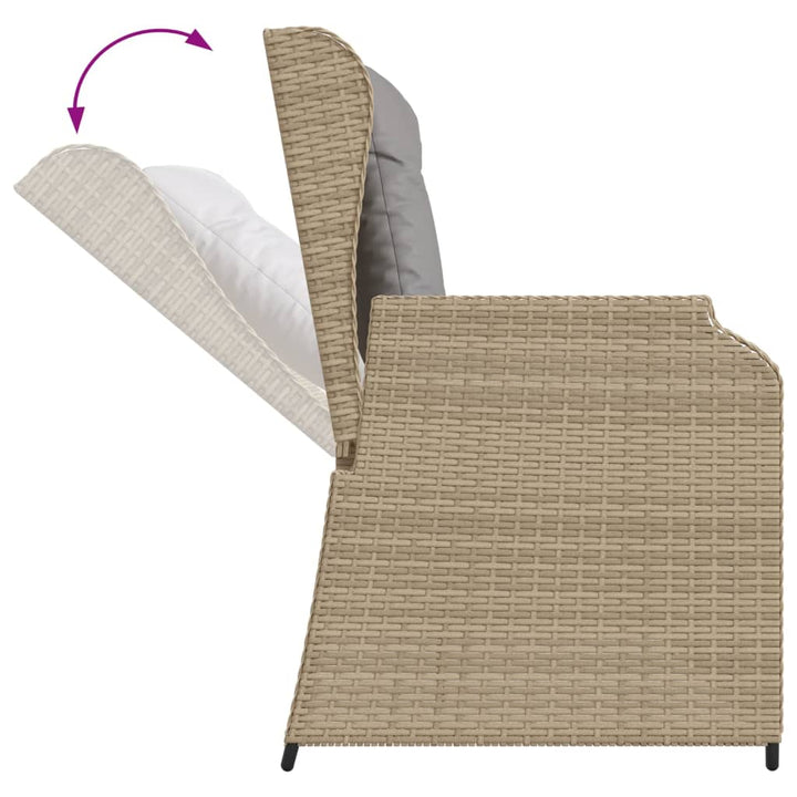 Gartenbank Verstellbar mit Kissen Beige Poly Rattan