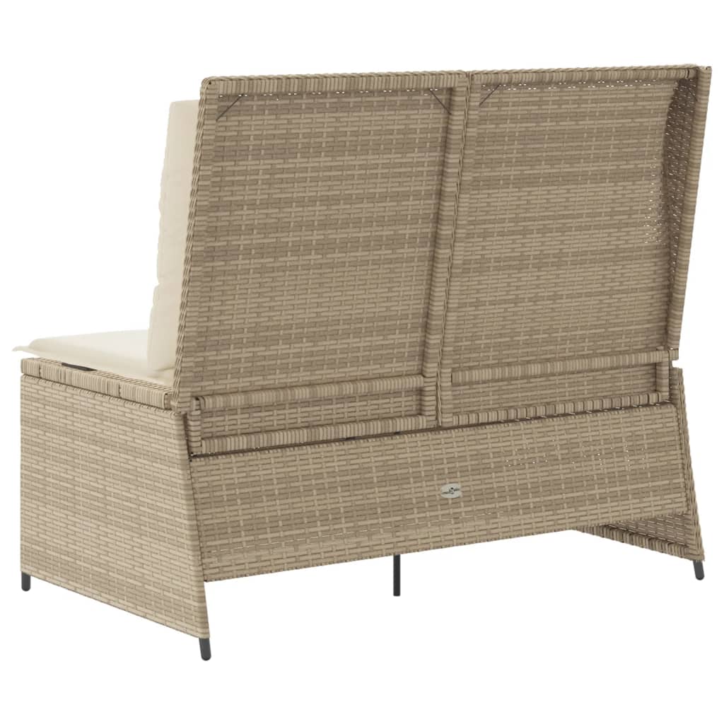 Gartenbank Verstellbar mit Kissen Beige Poly Rattan