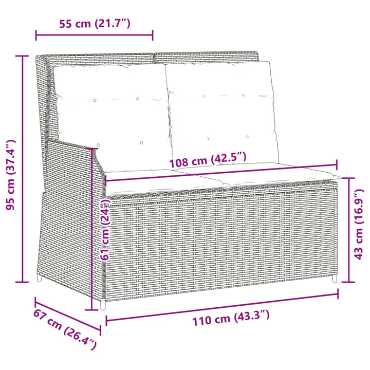 Gartenbank Verstellbar mit Kissen Beige Poly Rattan