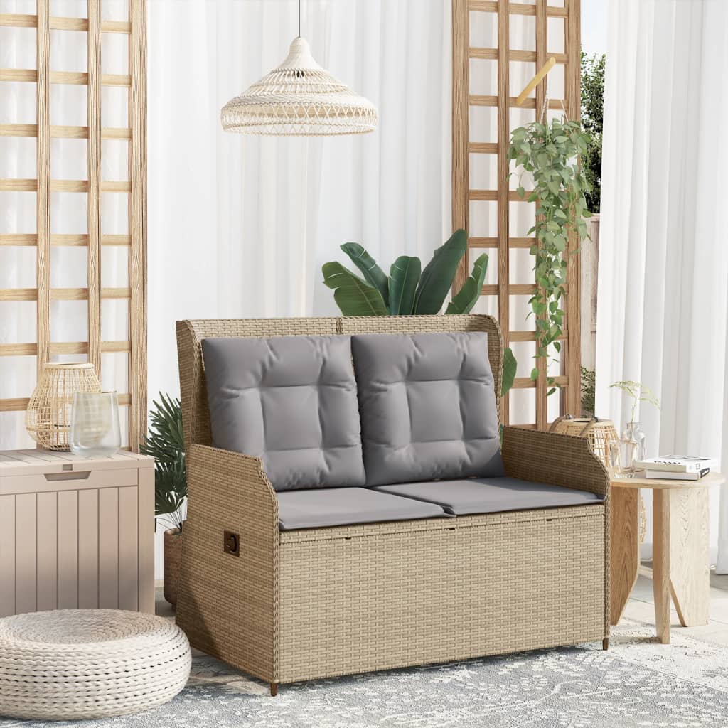 Gartenbank Verstellbar mit Kissen Beige Poly Rattan