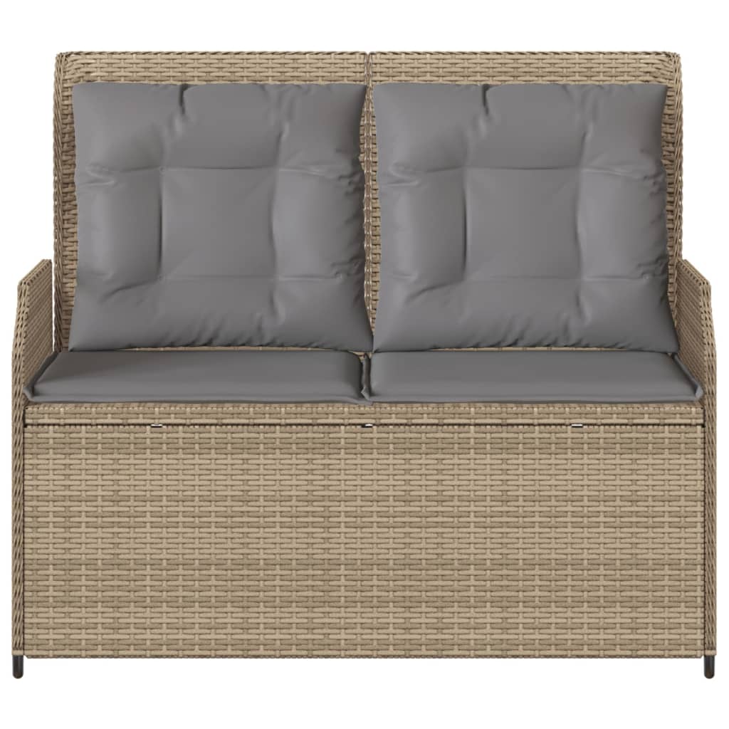 Gartenbank Verstellbar mit Kissen Beige Poly Rattan