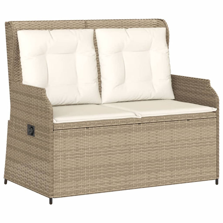 Gartenbank Verstellbar mit Kissen Beige Poly Rattan