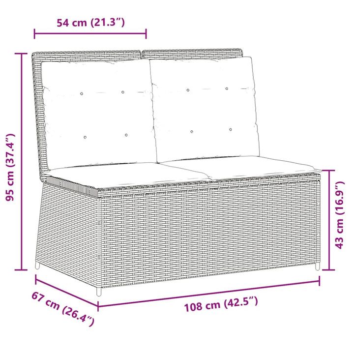 Gartenbank Verstellbar mit Kissen Braun Poly Rattan