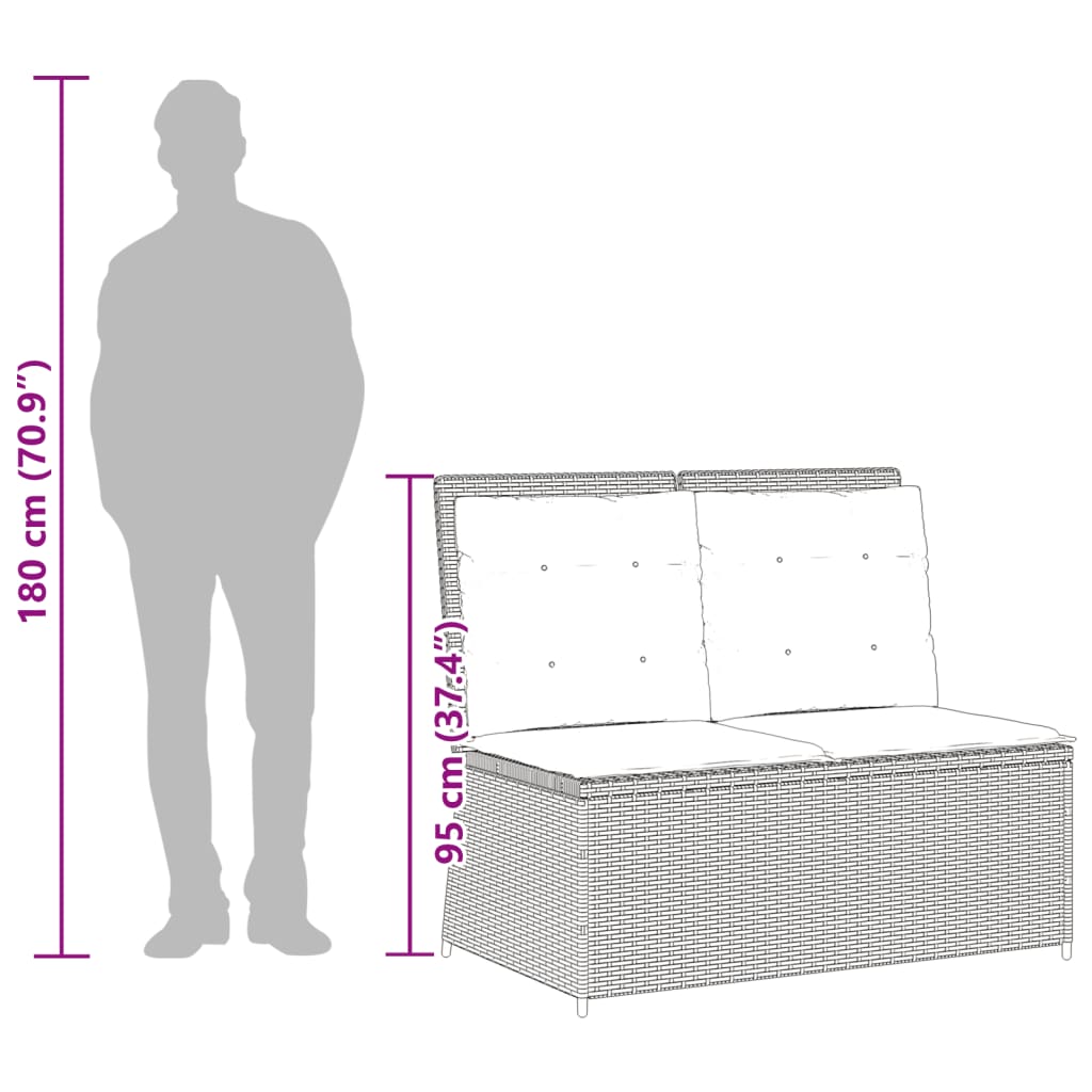 Gartenbank Verstellbar mit Kissen Braun Poly Rattan