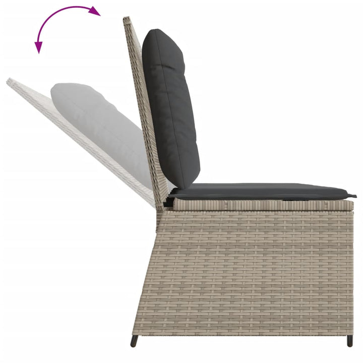 Gartenbank Verstellbar mit Kissen Hellgrau Poly Rattan