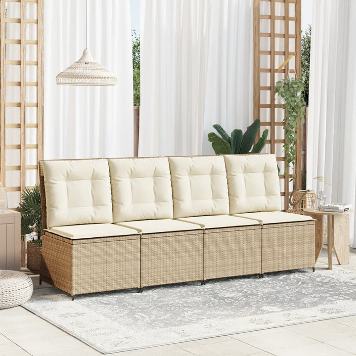 Sillón de jardín con función reclinable y cojín de polirratán beige