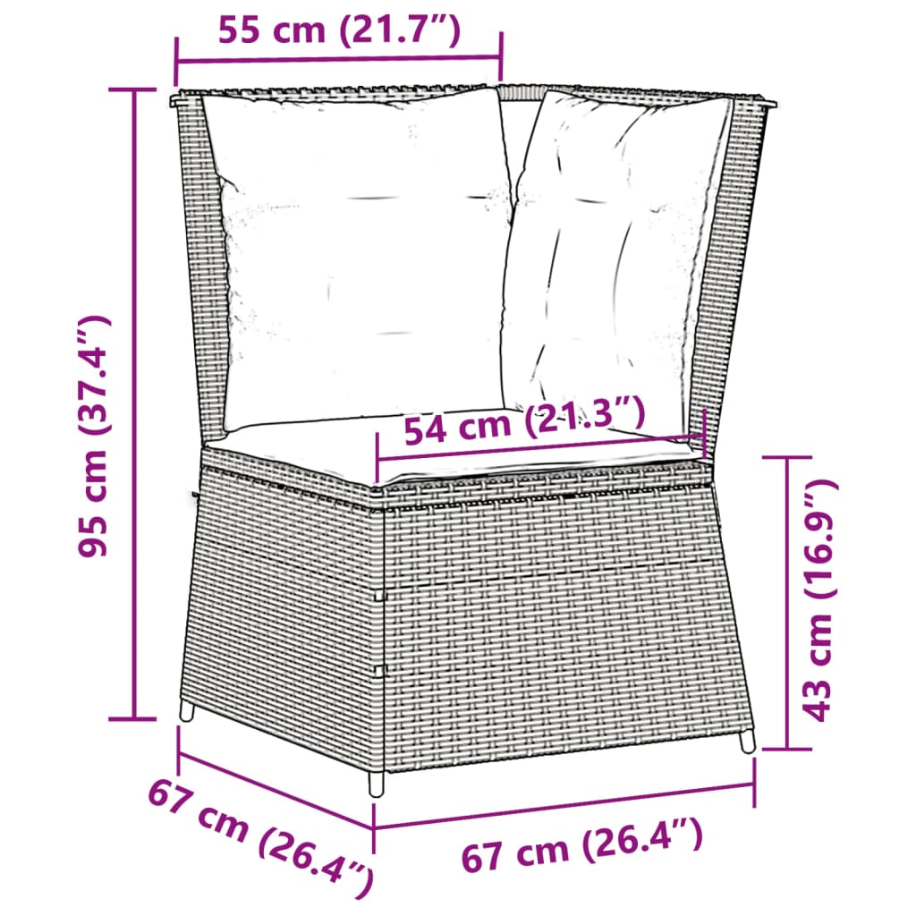 Garten-Ecksofa mit Kissen Grau Poly Rattan