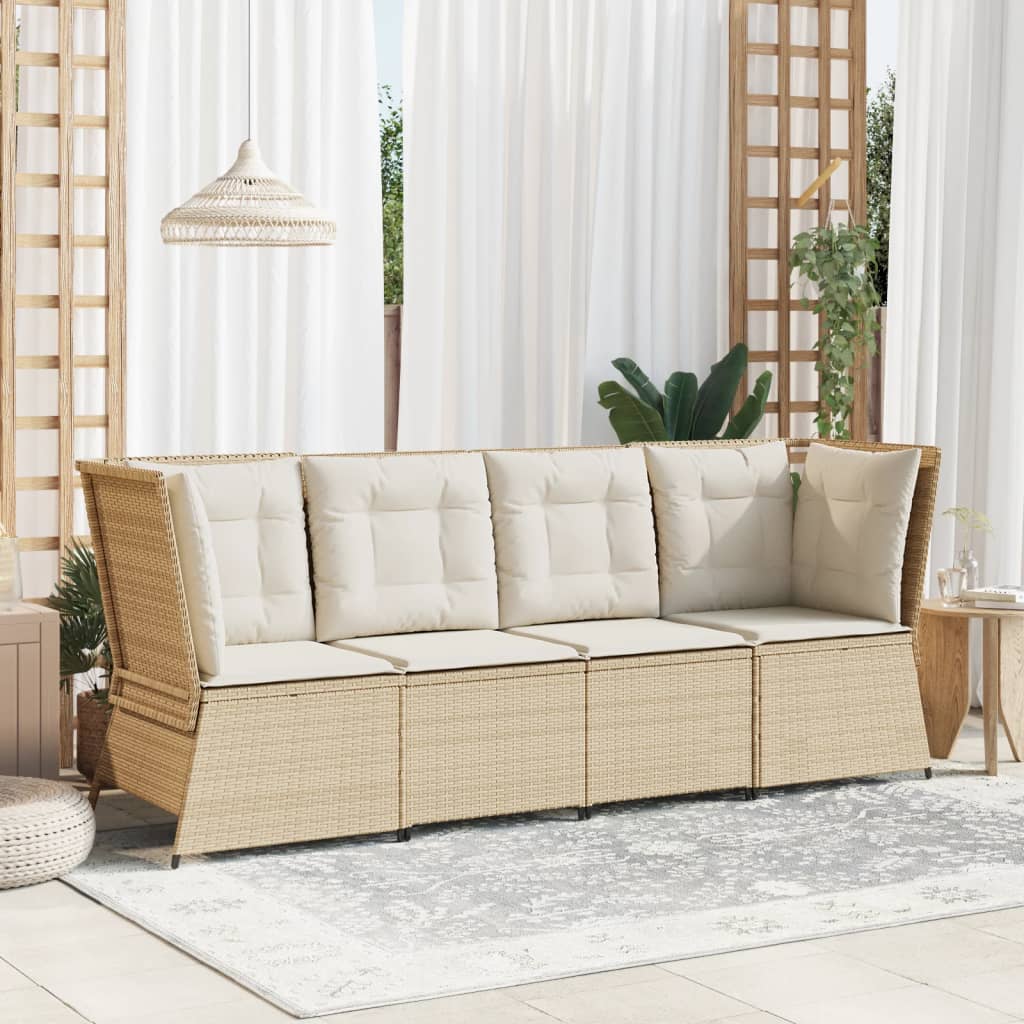 Garten-Ecksofa mit Kissen Beige Poly Rattan