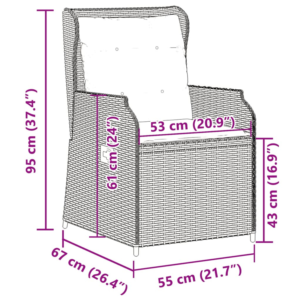 Gartensessel mit Kissen 2 Stk. Verstellbar Beige Poly Rattan