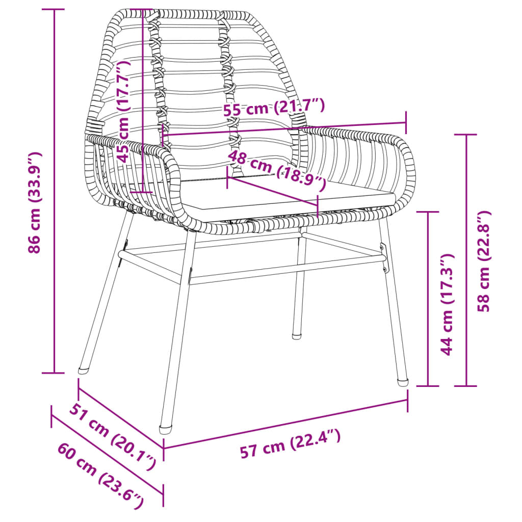 Gartenstühle 2 Stk. mit Kissen Braun Poly Rattan