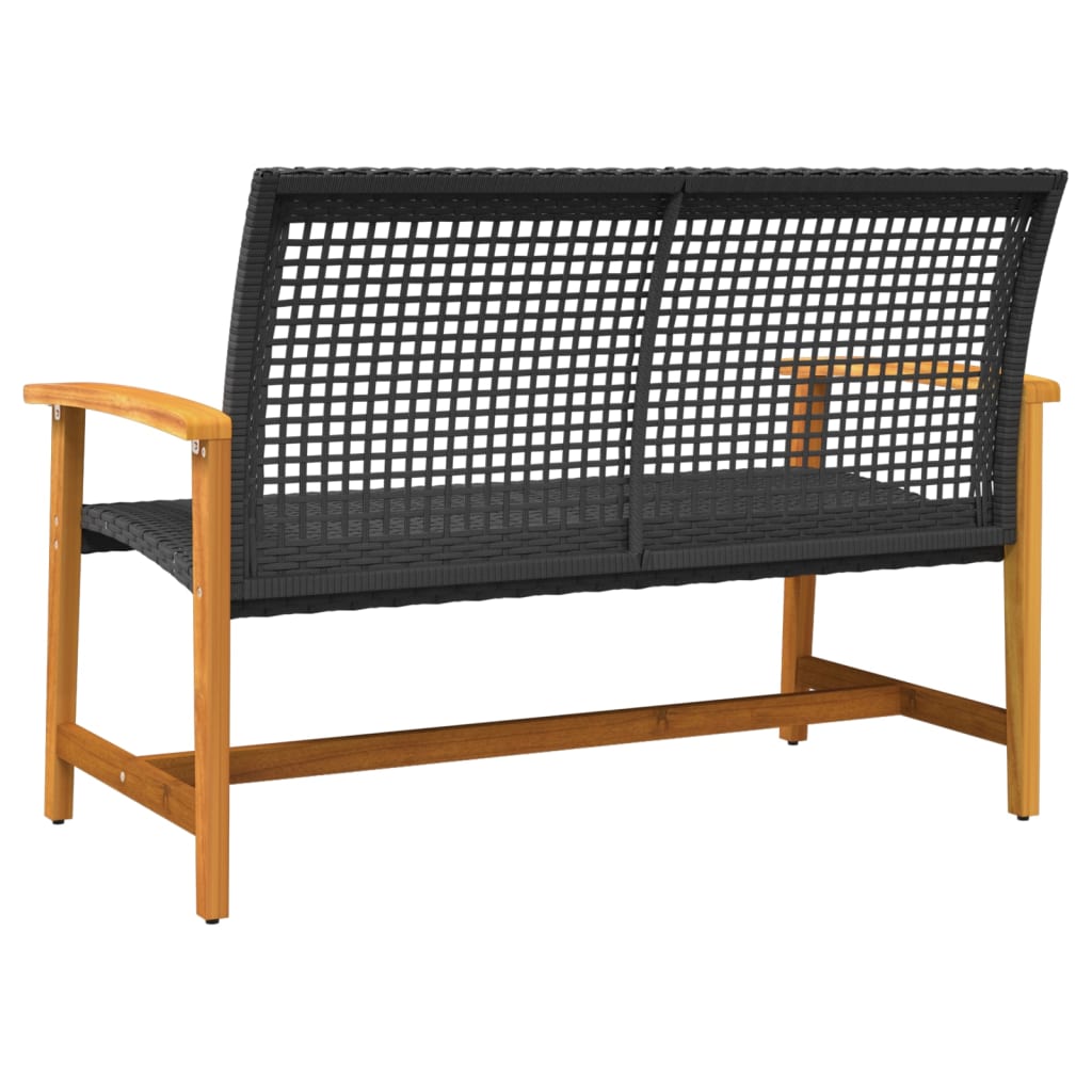 Gartenbank Schwarz 112 cm Poly Rattan und Akazienholz