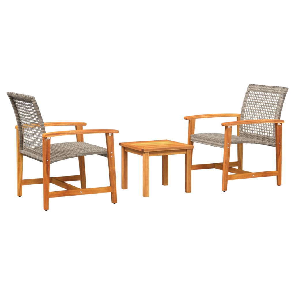 3-tlg. Bistro-Set Grau Poly Rattan und Akazienholz