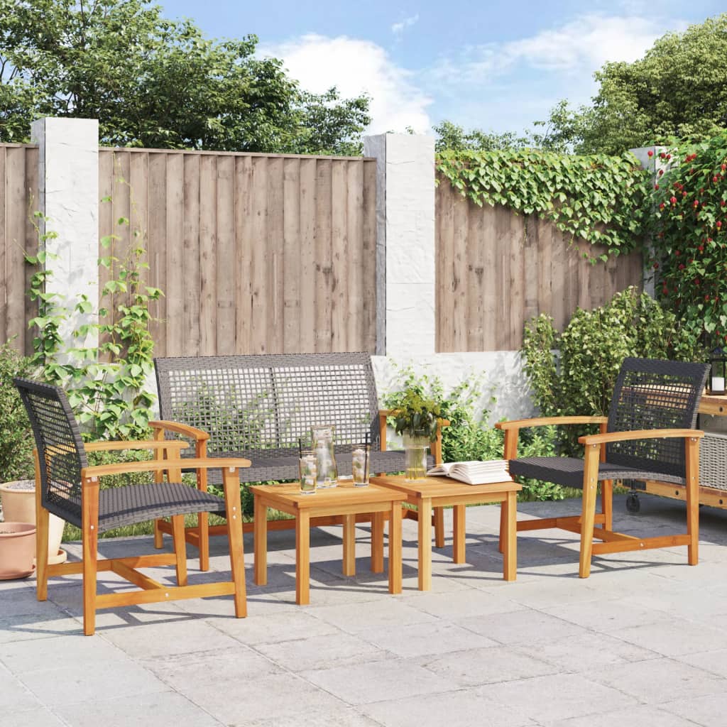 5 uds. Conjunto de salón de jardín de polirratán negro y madera de acacia