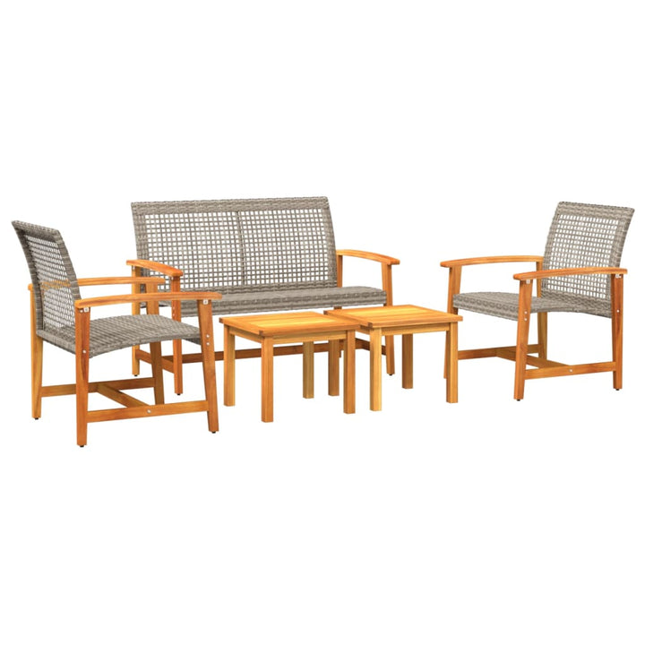 5-tlg. Garten-Lounge-Set Grau Poly Rattan und Akazienholz