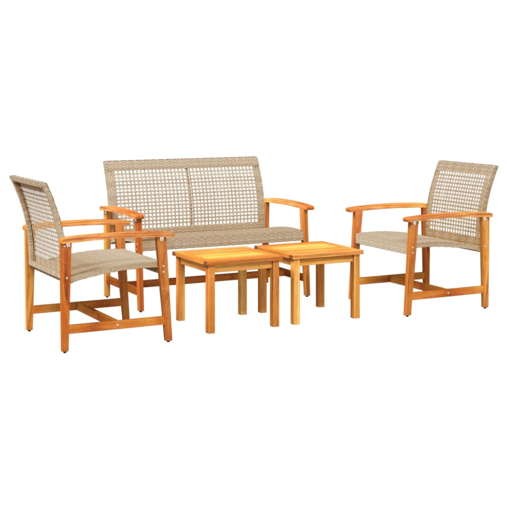 5-tlg. Garten-Lounge-Set Beige Poly Rattan und Akazienholz