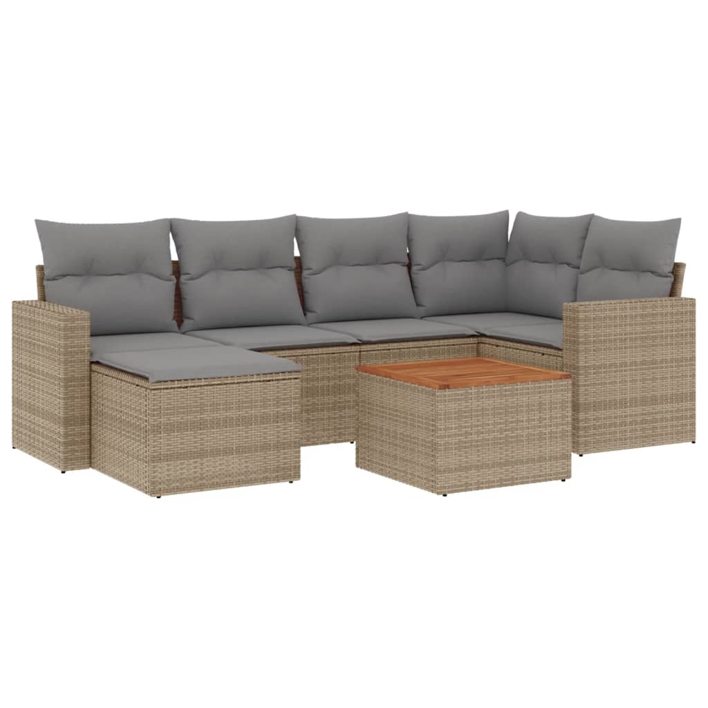 7-tlg. Garten-Sofagarnitur mit Kissen Beige Poly Rattan