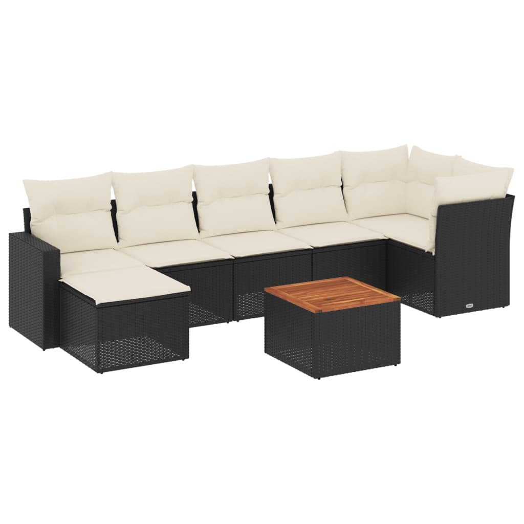 8-tlg. Garten-Sofagarnitur mit Kissen Schwarz Poly Rattan