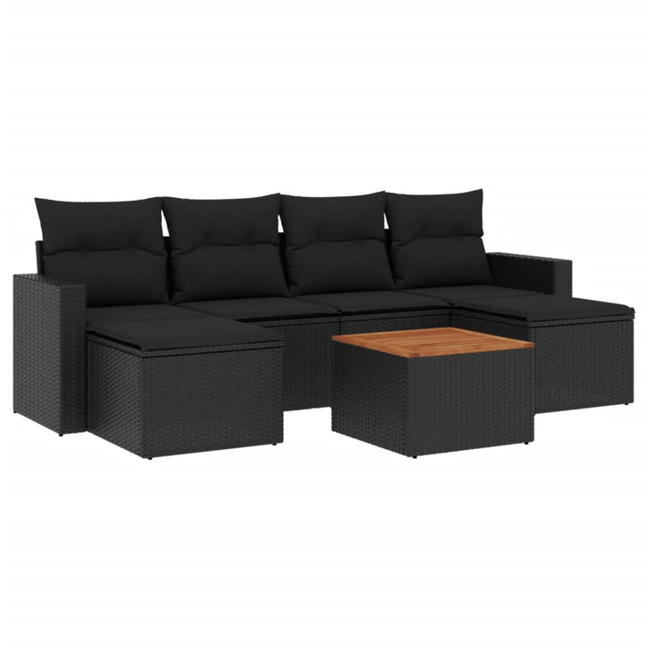 7-tlg. Garten-Sofagarnitur mit Kissen Schwarz Poly Rattan