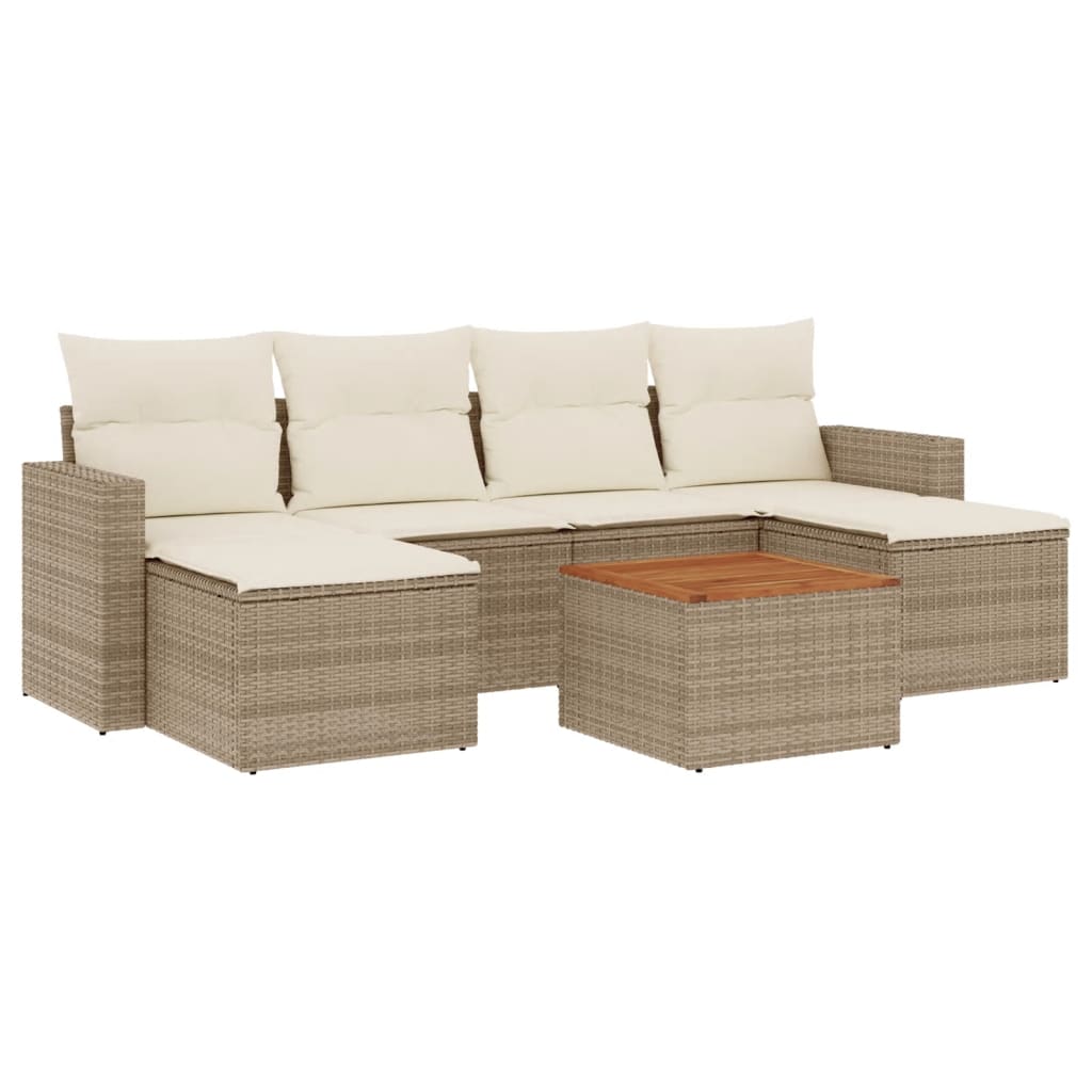 7-tlg. Garten-Sofagarnitur mit Kissen Beige Poly Rattan