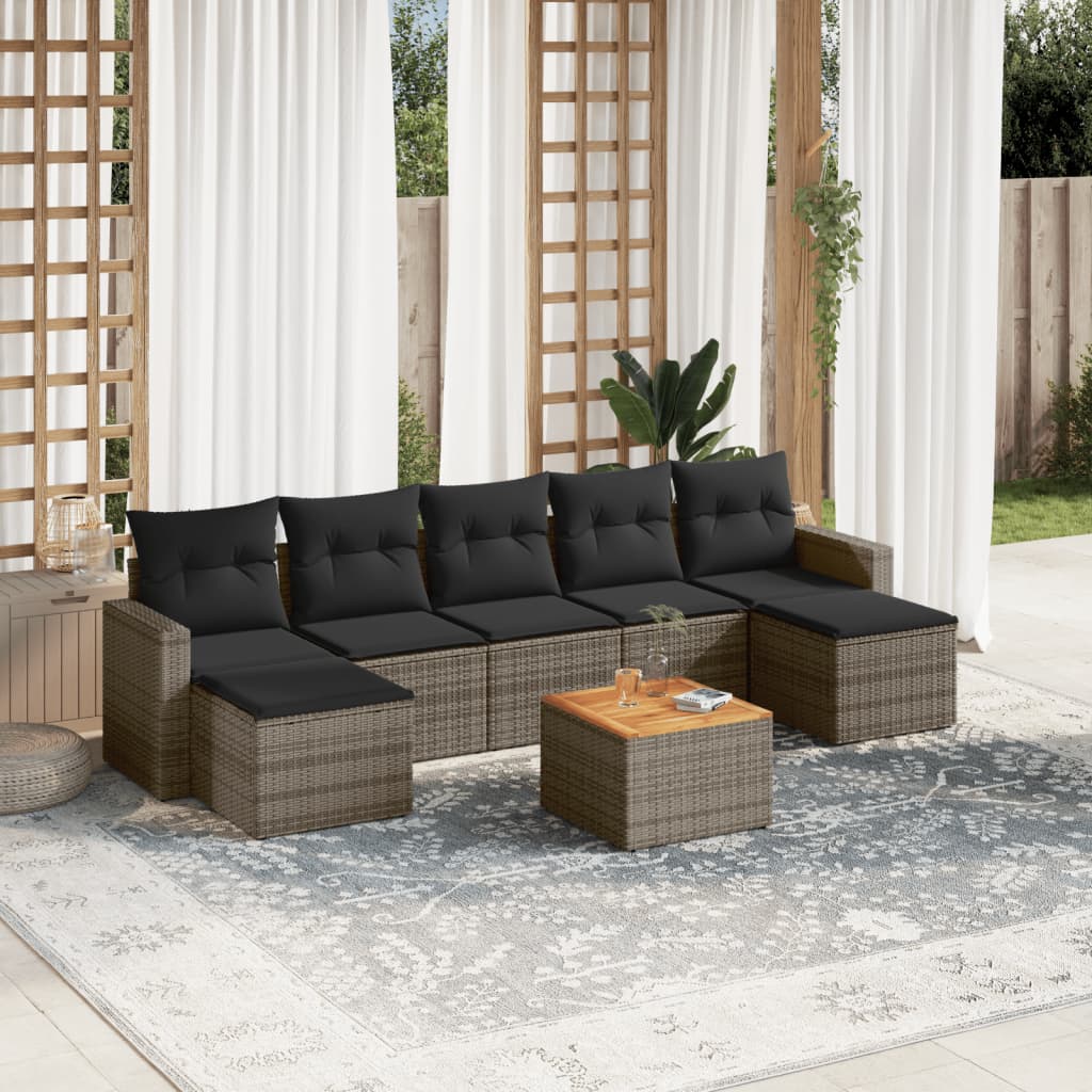 8-tlg. Garten-Sofagarnitur mit Kissen Grau Poly Rattan