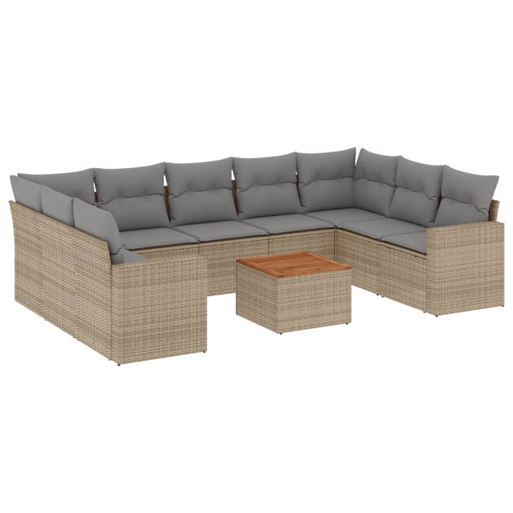 10-tlg. Garten-Sofagarnitur mit Kissen Beige Poly Rattan