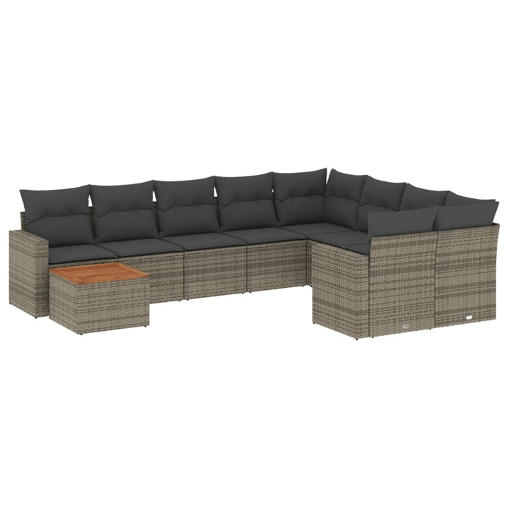 10-tlg. Garten-Sofagarnitur mit Kissen Grau Poly Rattan