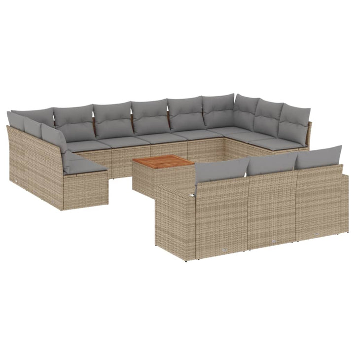 14-tlg. Garten-Sofagarnitur mit Kissen Beige Poly Rattan