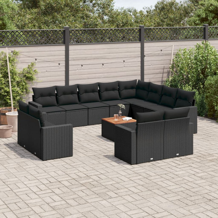 13-tlg. Garten-Sofagarnitur mit Kissen Schwarz Poly Rattan