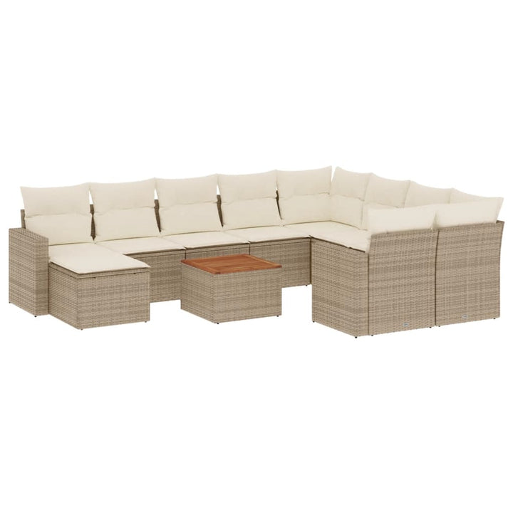 11-tlg. Garten-Sofagarnitur mit Kissen Beige Poly Rattan