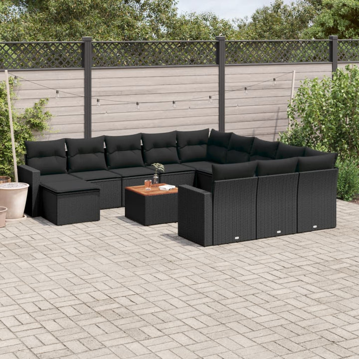 13-tlg. Garten-Sofagarnitur mit Kissen Schwarz Poly Rattan