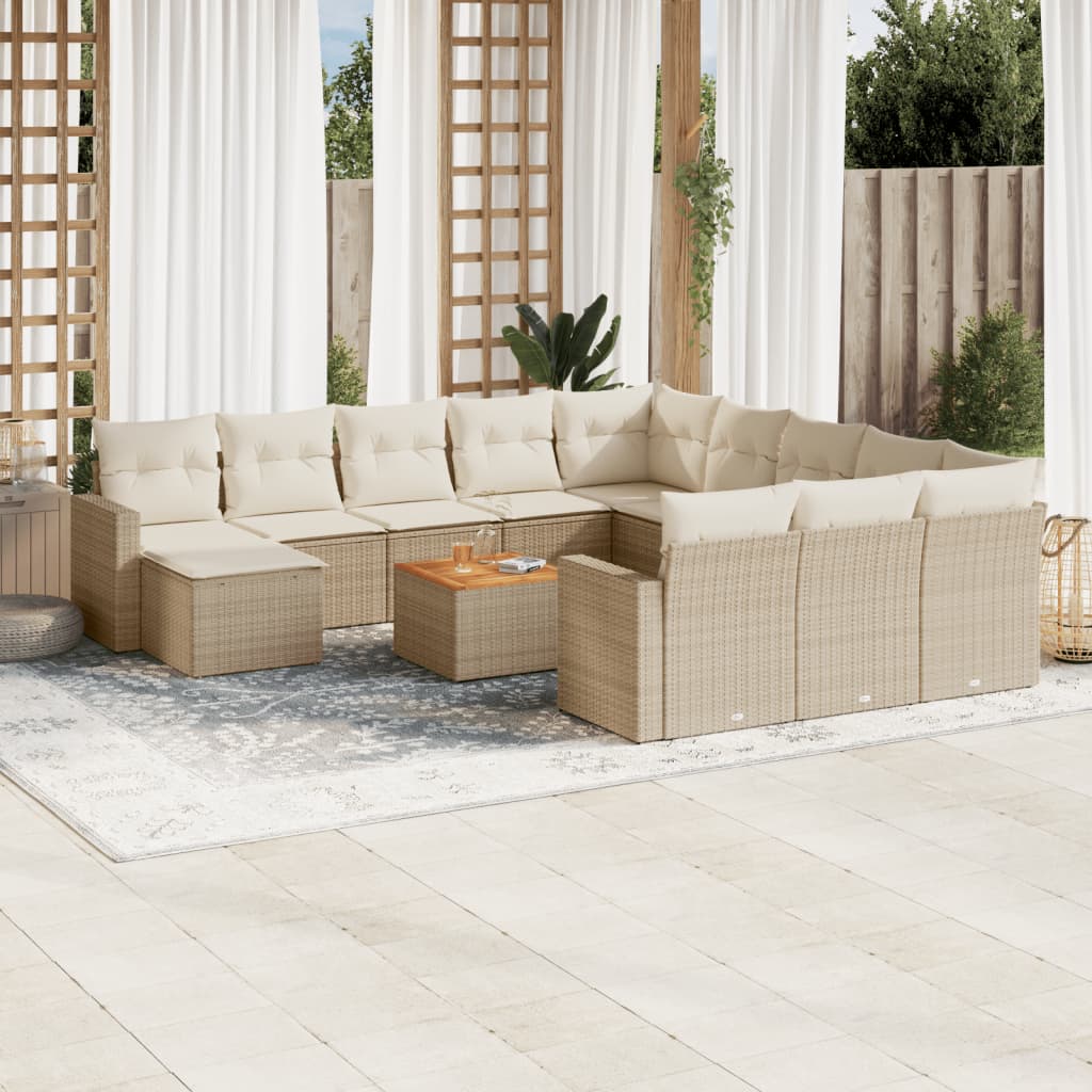 13-tlg. Garten-Sofagarnitur mit Kissen Beige Poly Rattan