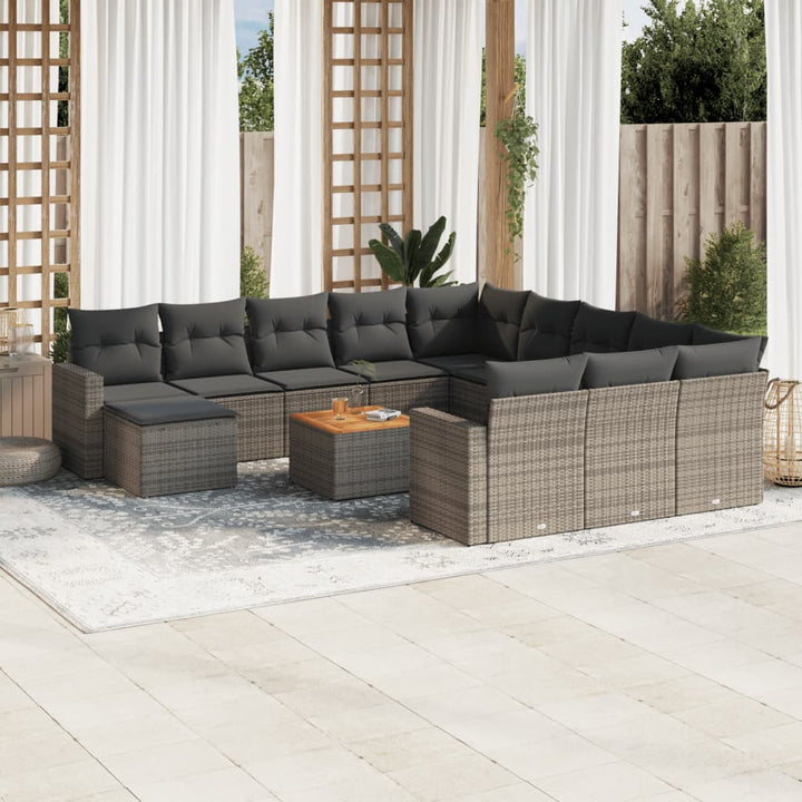 13-tlg. Garten-Sofagarnitur mit Kissen Grau Poly Rattan