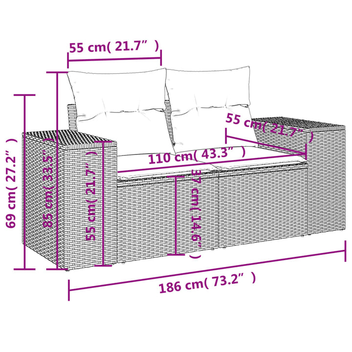 4-tlg. Garten-Sofagarnitur mit Kissen Grau Poly Rattan