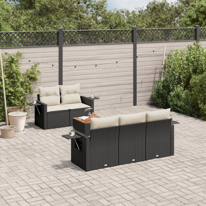 6-tlg. Garten-Sofagarnitur mit Kissen Schwarz Poly Rattan