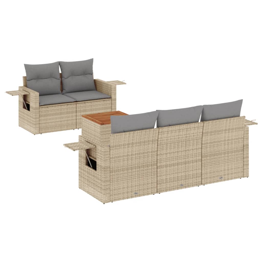 6-tlg. Garten-Sofagarnitur mit Kissen Beige Poly Rattan