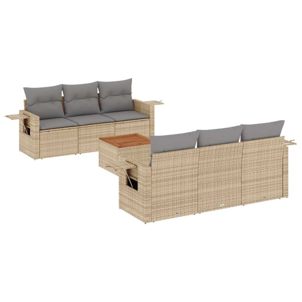 7-tlg. Garten-Sofagarnitur mit Kissen Beige Poly Rattan