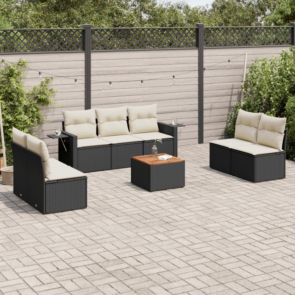 8-tlg. Garten-Sofagarnitur mit Kissen Schwarz Poly Rattan