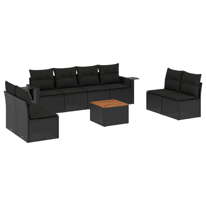 9-tlg. Garten-Sofagarnitur mit Kissen Schwarz Poly Rattan