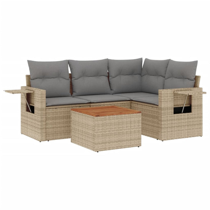 5-tlg. Garten-Sofagarnitur mit Kissen Beige Poly Rattan