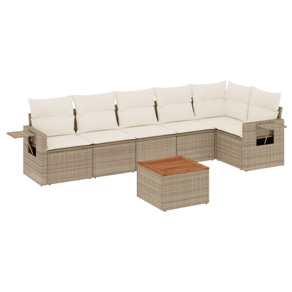 7-tlg. Garten-Sofagarnitur mit Kissen Beige Poly Rattan