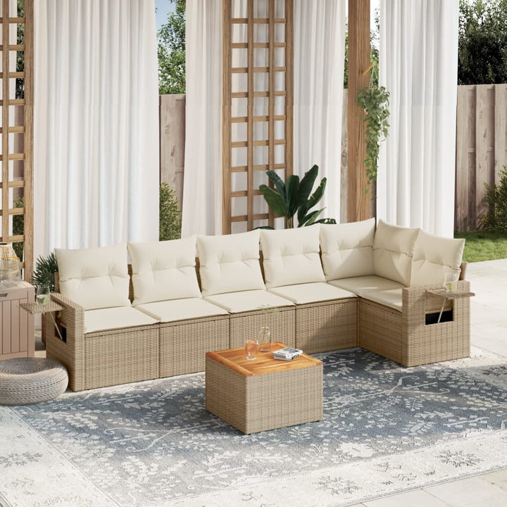 7-tlg. Garten-Sofagarnitur mit Kissen Beige Poly Rattan