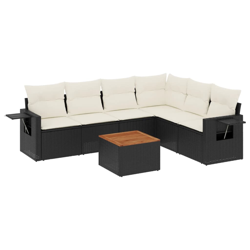 7-tlg. Garten-Sofagarnitur mit Kissen Schwarz Poly Rattan