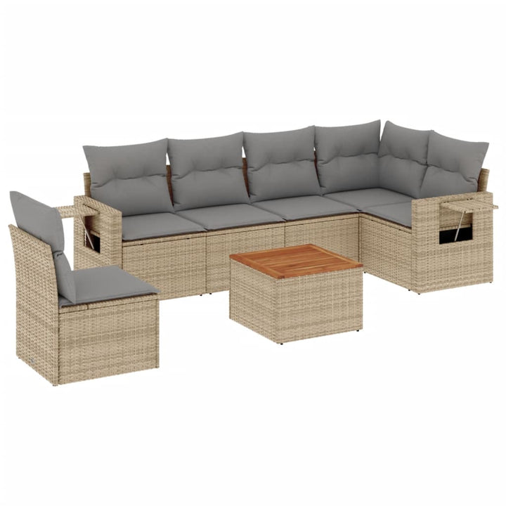 7-tlg. Garten-Sofagarnitur mit Kissen Beige Poly Rattan