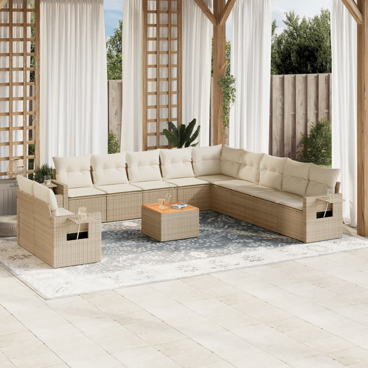 12-tlg. Garten-Sofagarnitur mit Kissen Beige Poly Rattan