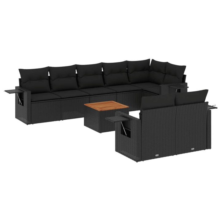 9-tlg. Garten-Sofagarnitur mit Kissen Schwarz Poly Rattan